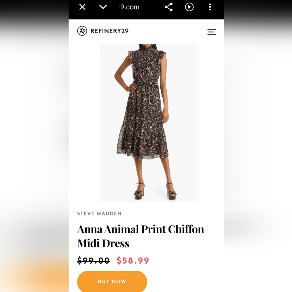Steve Madden Anna Sleeveless Chiffon Ruffle Dress W/ Animal Print, Medium - Picture 7 of 7